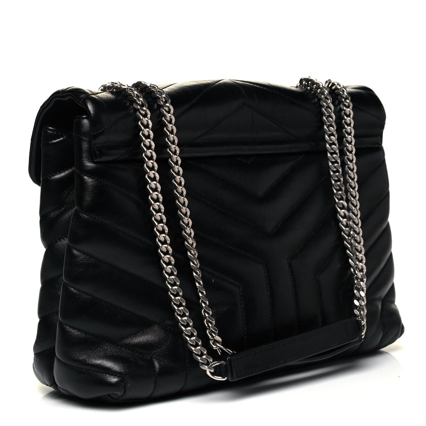 Calfskin Y Quilted Monogram Medium Loulou Chain Satchel Black