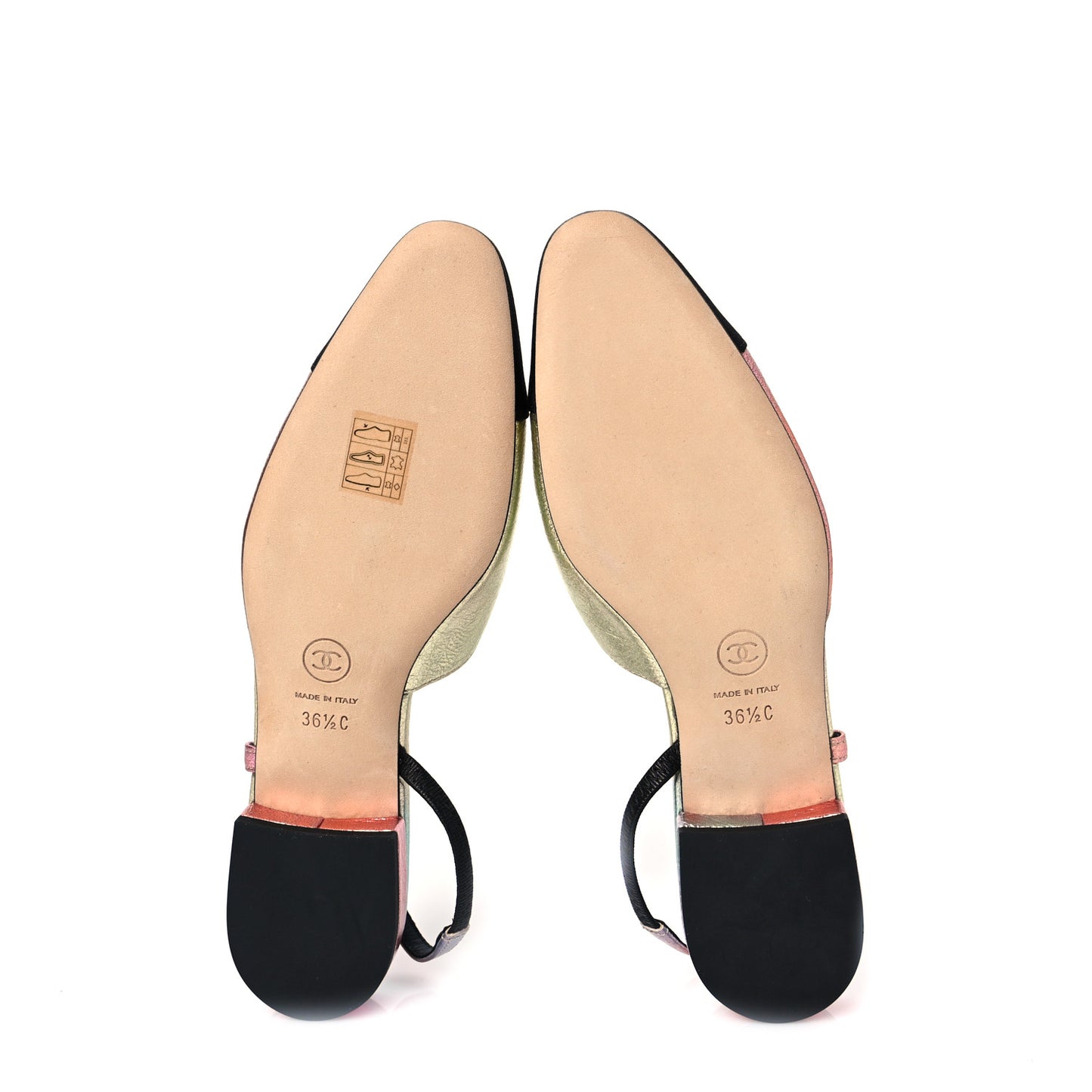 Laminated Calfskin Grosgrain Cap Toe CC Slingback Flats 36.5 Multicolor Black