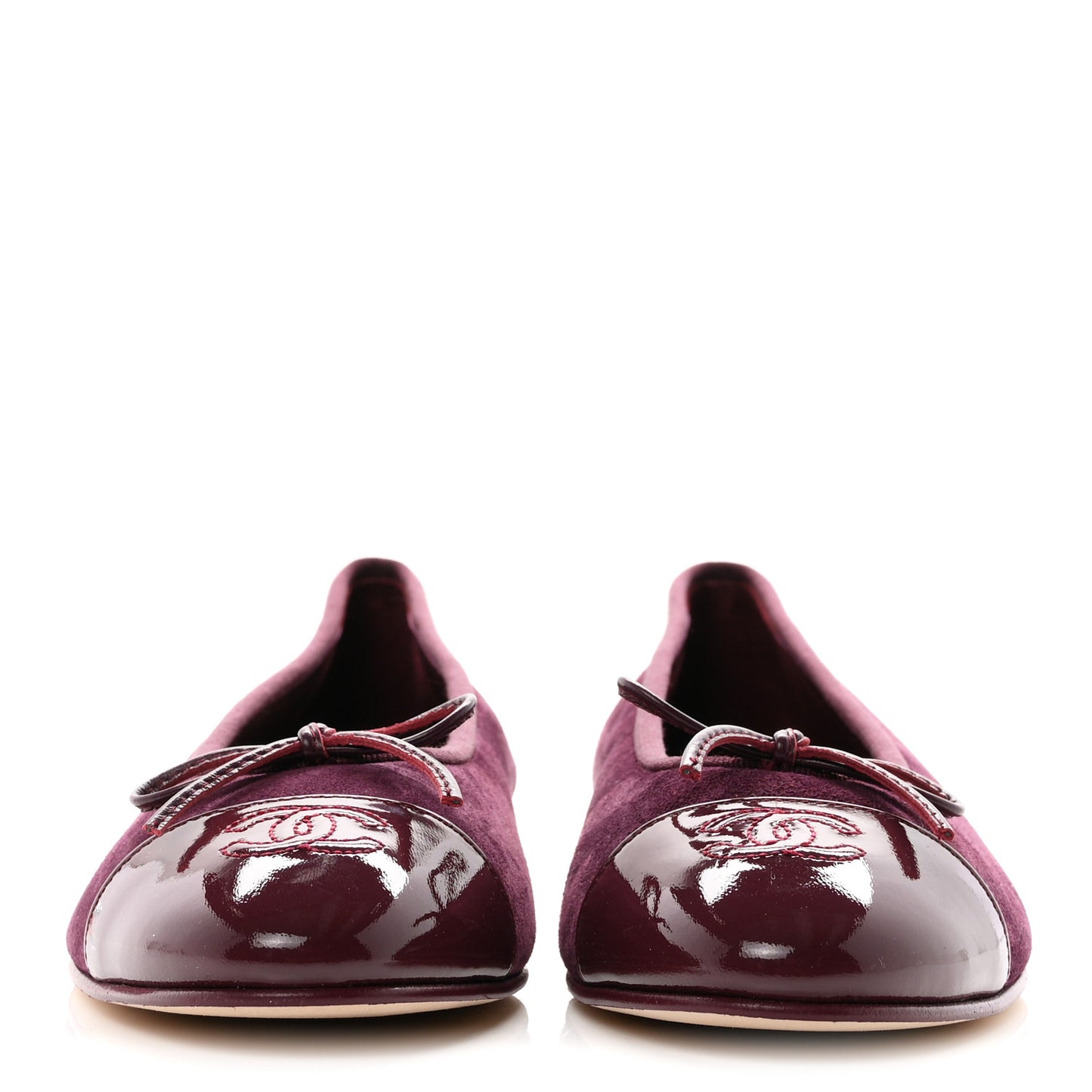 Suede Patent Calfskin Cap Toe CC Ballerina Flats 40 Burgundy