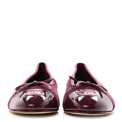 Chanel Suede Patent Calfskin Cap Toe CC Ballerina Flats 40 Burgundy 3 of 10