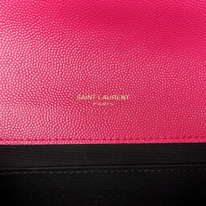 Saint Laurent Grain De Poudre Matelasse Chevron Monogram Envelope Clutch Fuxia Couture 5 of 7