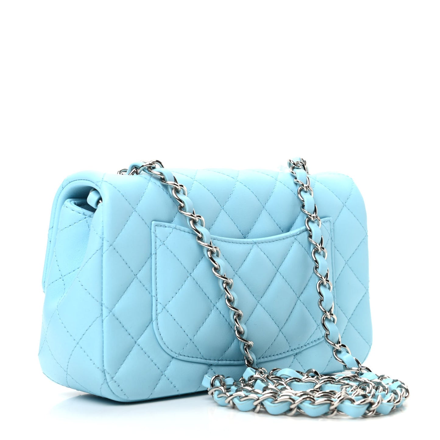 Lambskin Quilted Mini Rectangular Flap Neon Blue