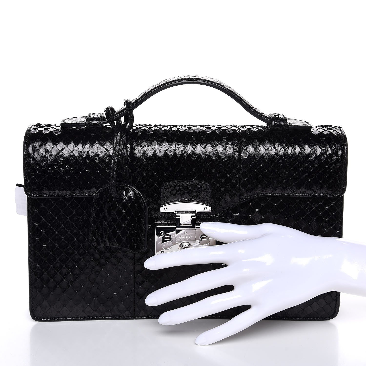 Gucci Python Small Lady Lock Briefcase Clutch Black 2 of 7