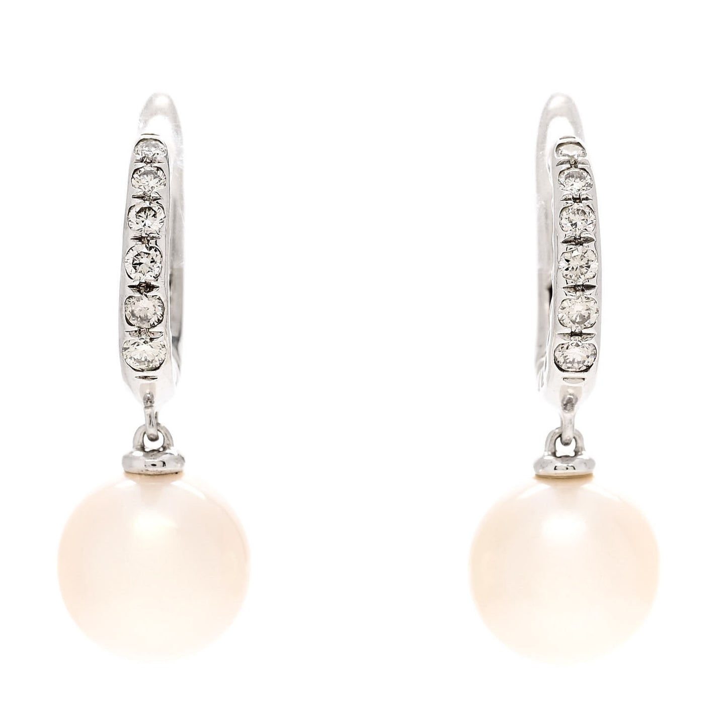 Sterling Silver Diamond Pearl Pave Drop Earrings