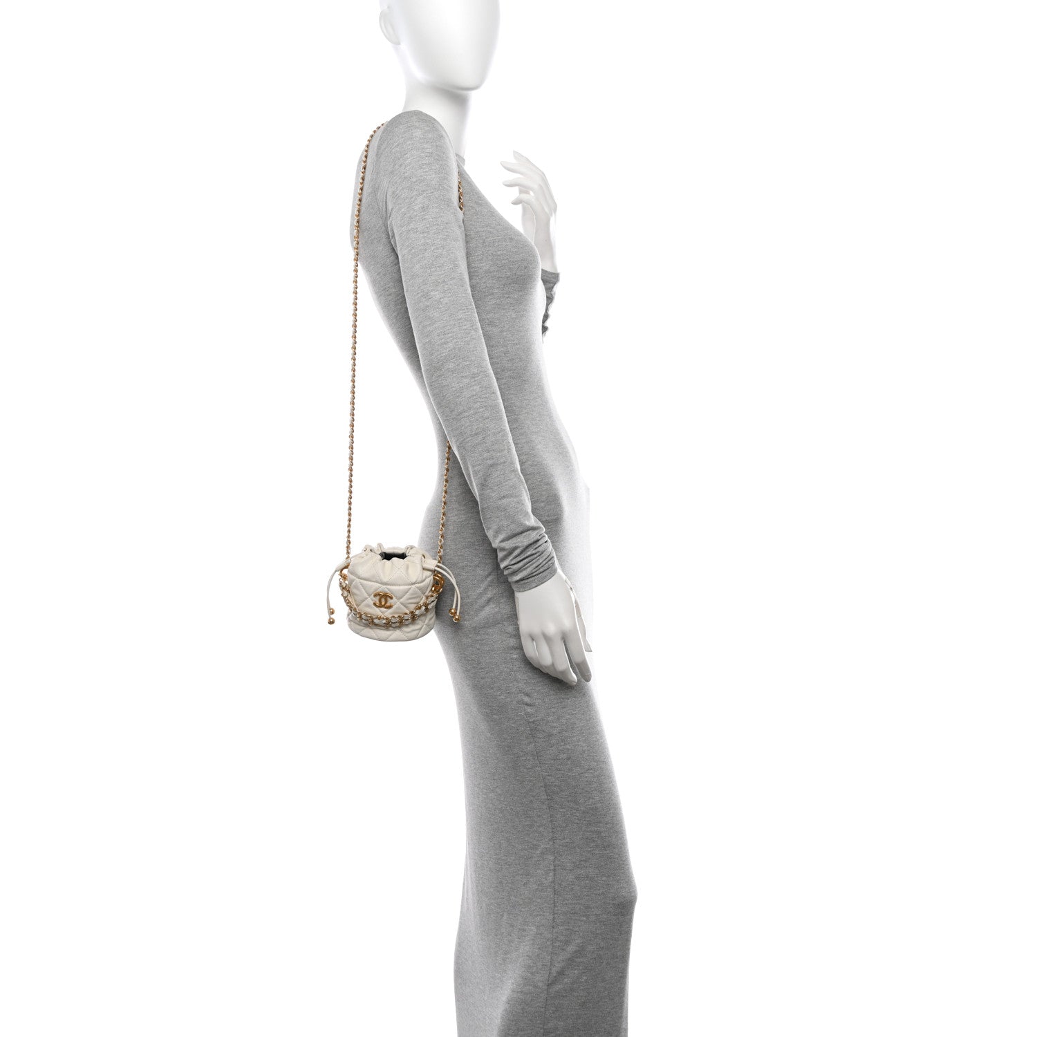 Chanel Caviar Quilted Coco First Bucket Clutch With Chain White 2 of 10