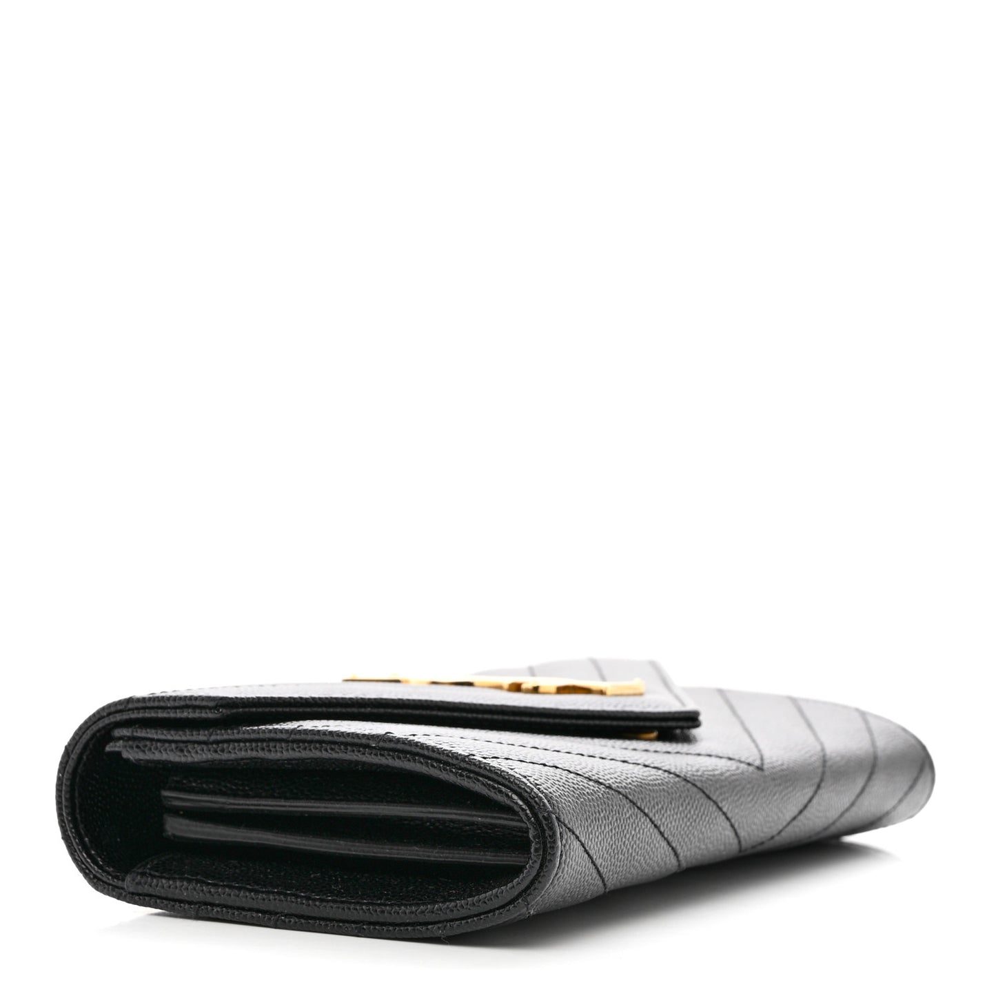 Grain De Poudre Matelasse Chevron Monogram Flap Wallet Black