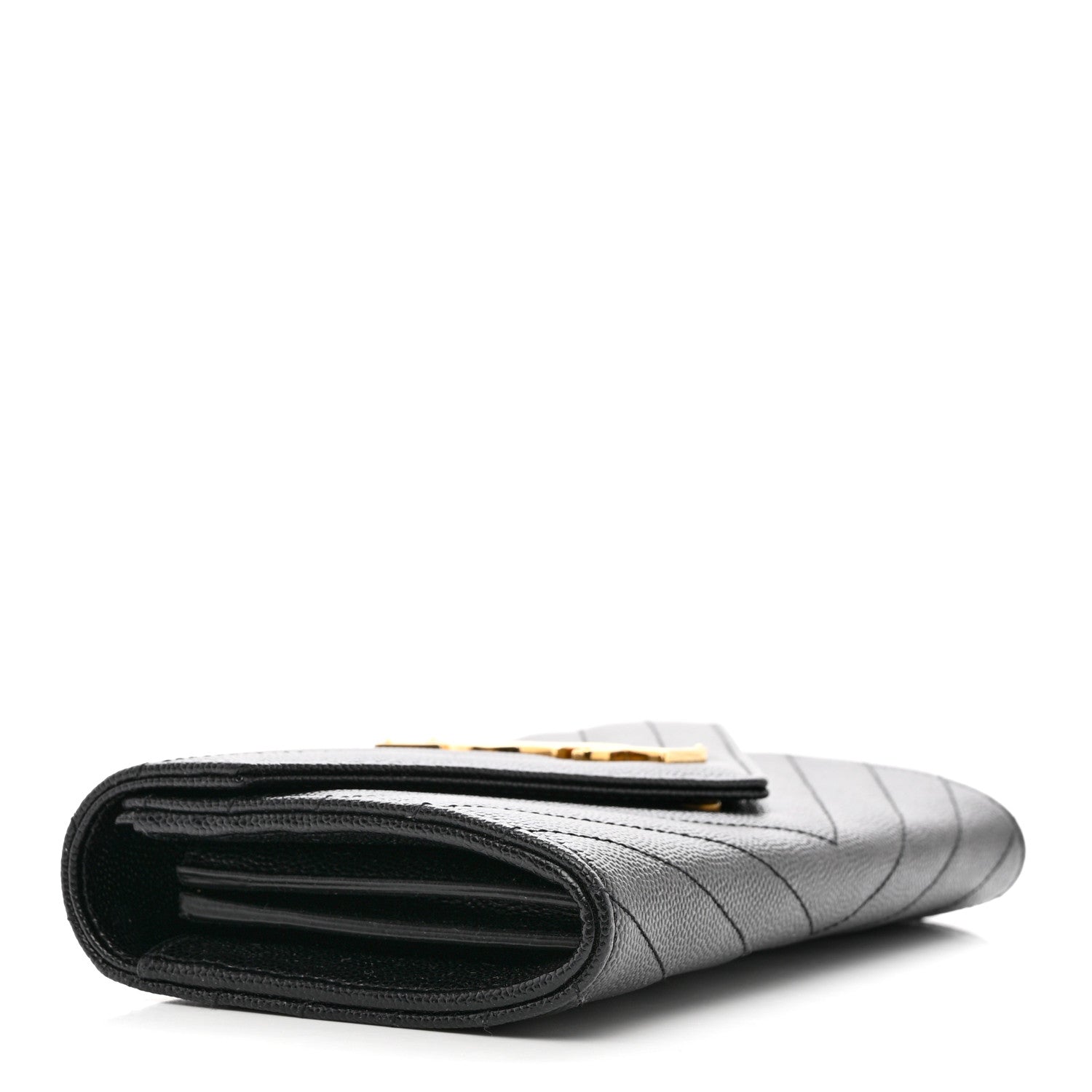 Saint Laurent Grain De Poudre Matelasse Chevron Monogram Flap Wallet Black 4 of 7