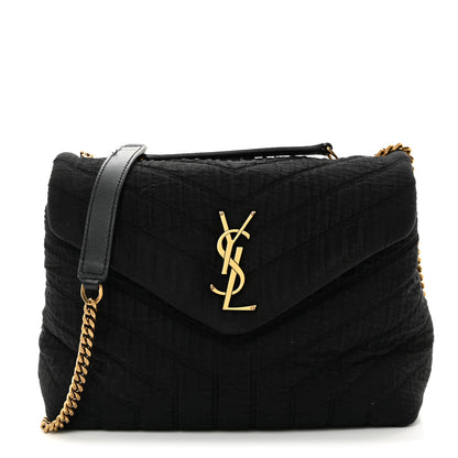 Saint Laurent Cotton Gauze Y Quilted Monogram Small Loulou Chain Satchel Black 1 of 10