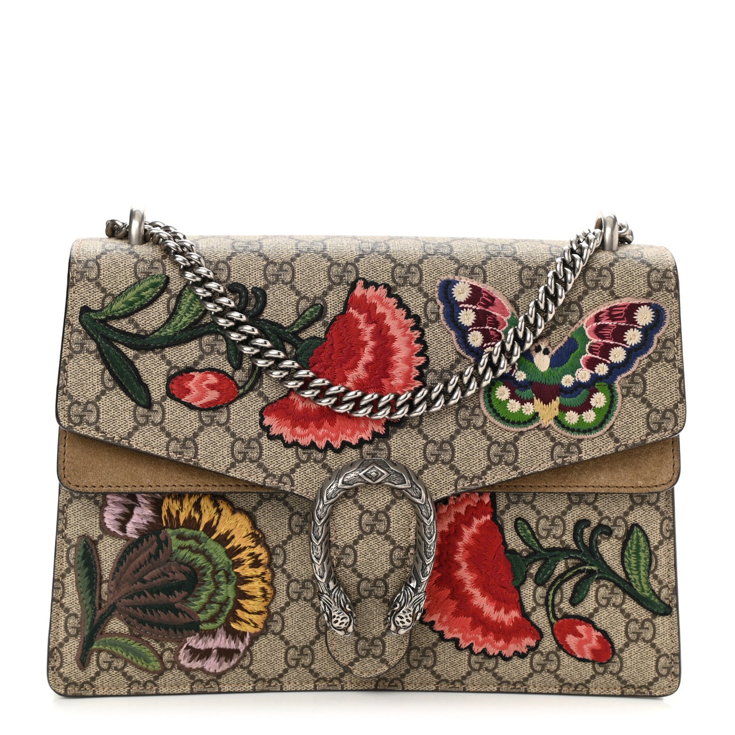 GG Supreme Monogram Embroidered Carnation Medium Dionysus Shoulder Bag Beige