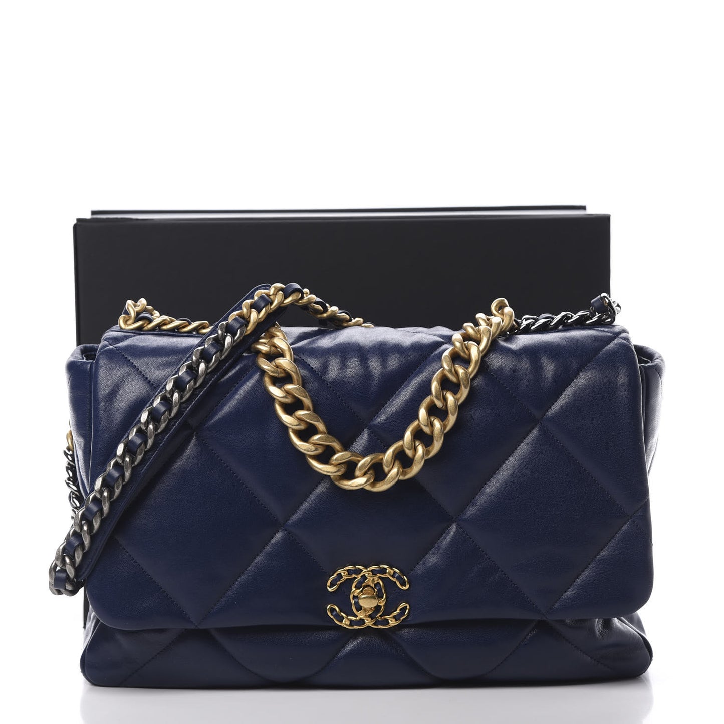 Goatskin Quilted Maxi 19 Flap Dark Blue