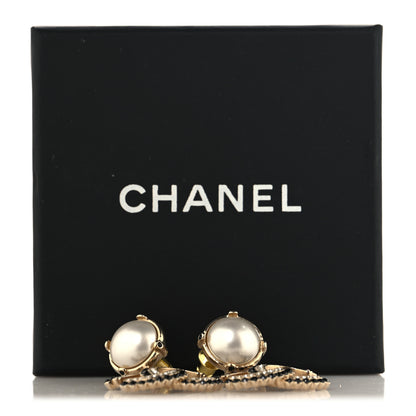 Chanel Pearl Crystal CC Drop Earrings Black Gold 5 of 5
