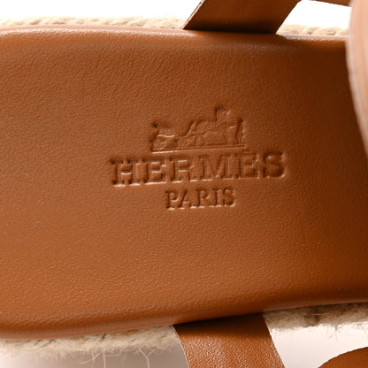 Hermes Nappa Ithea Espadrille Wedge Sandals 37 Naturel 6 of 9