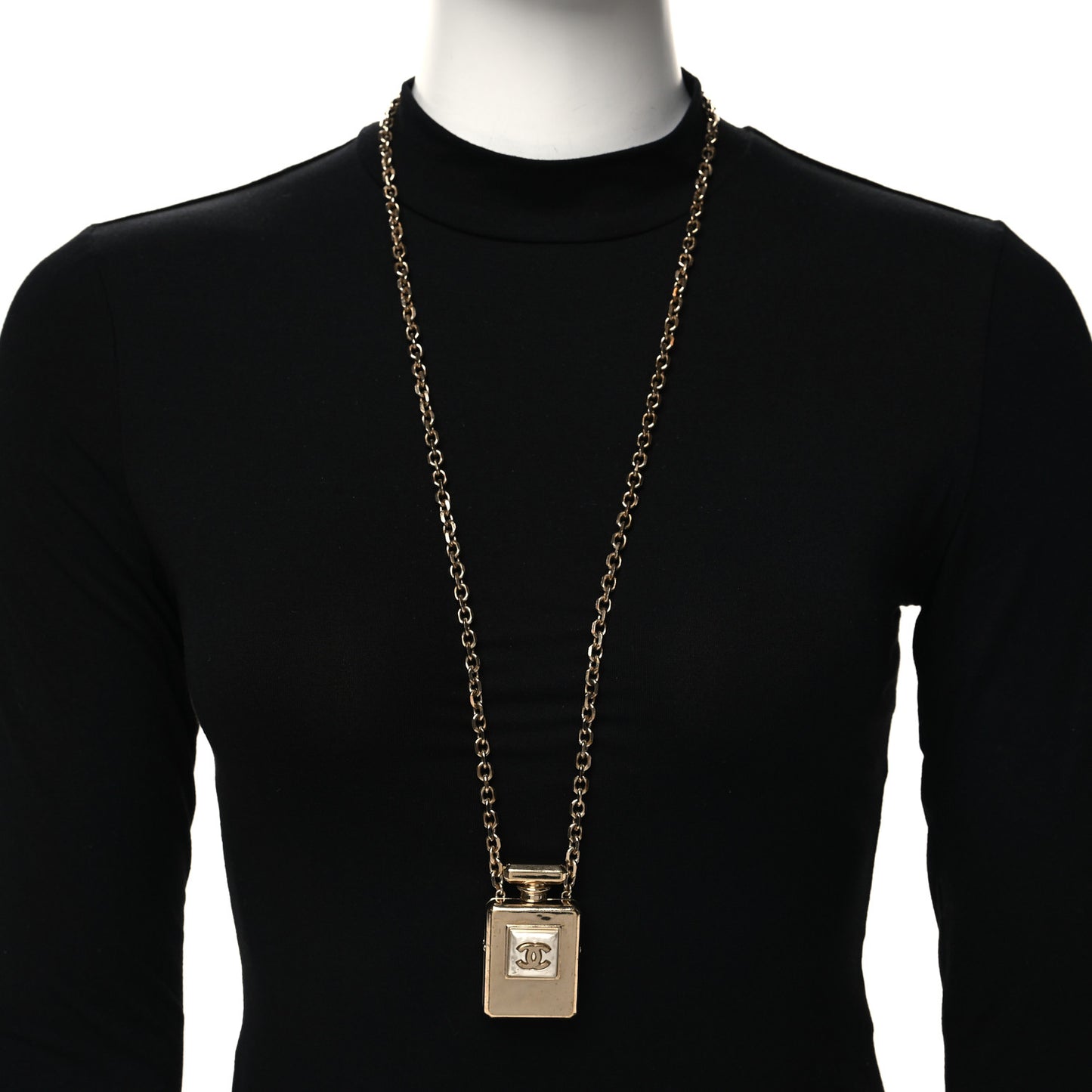 Metal Pearl Perfume Bottle CC Locket Necklace Gold
