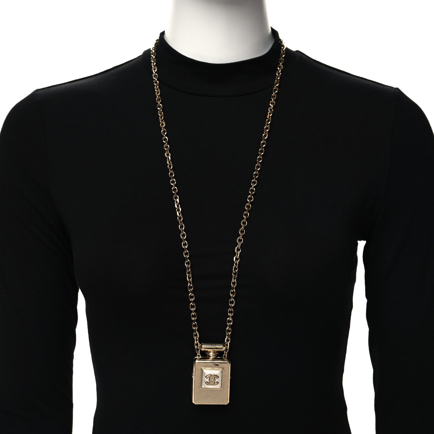 Chanel Metal Pearl Perfume Bottle CC Locket Necklace Gold 2 of 5