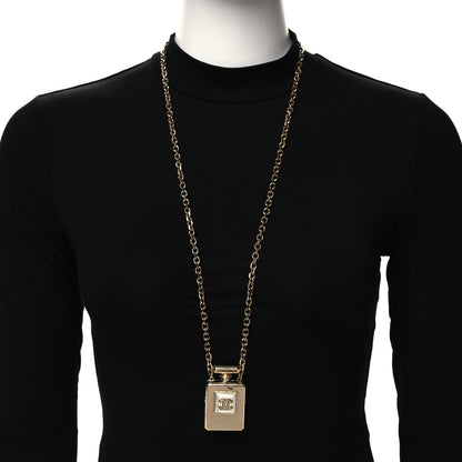 Chanel Metal Pearl Perfume Bottle CC Locket Necklace Gold 2 of 5