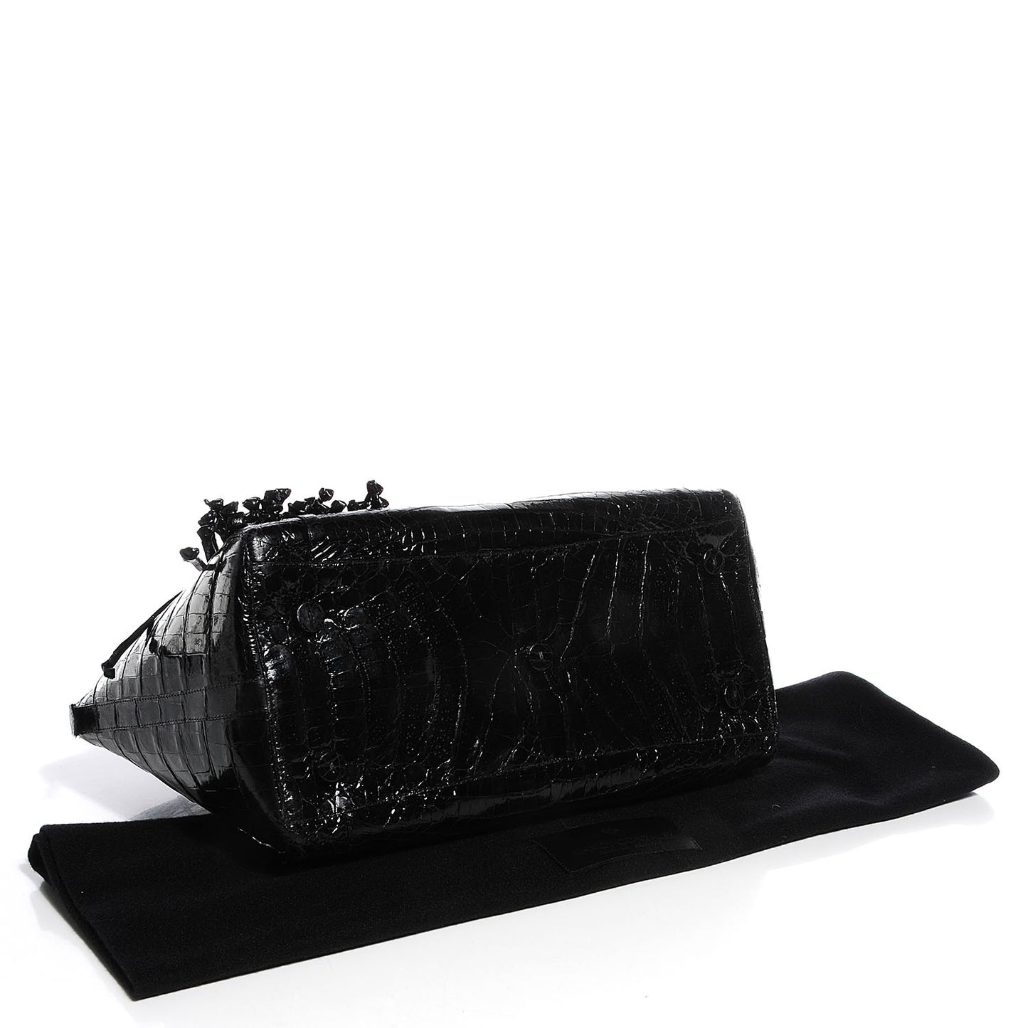 Glossy Crocodile Medium Satchel Black