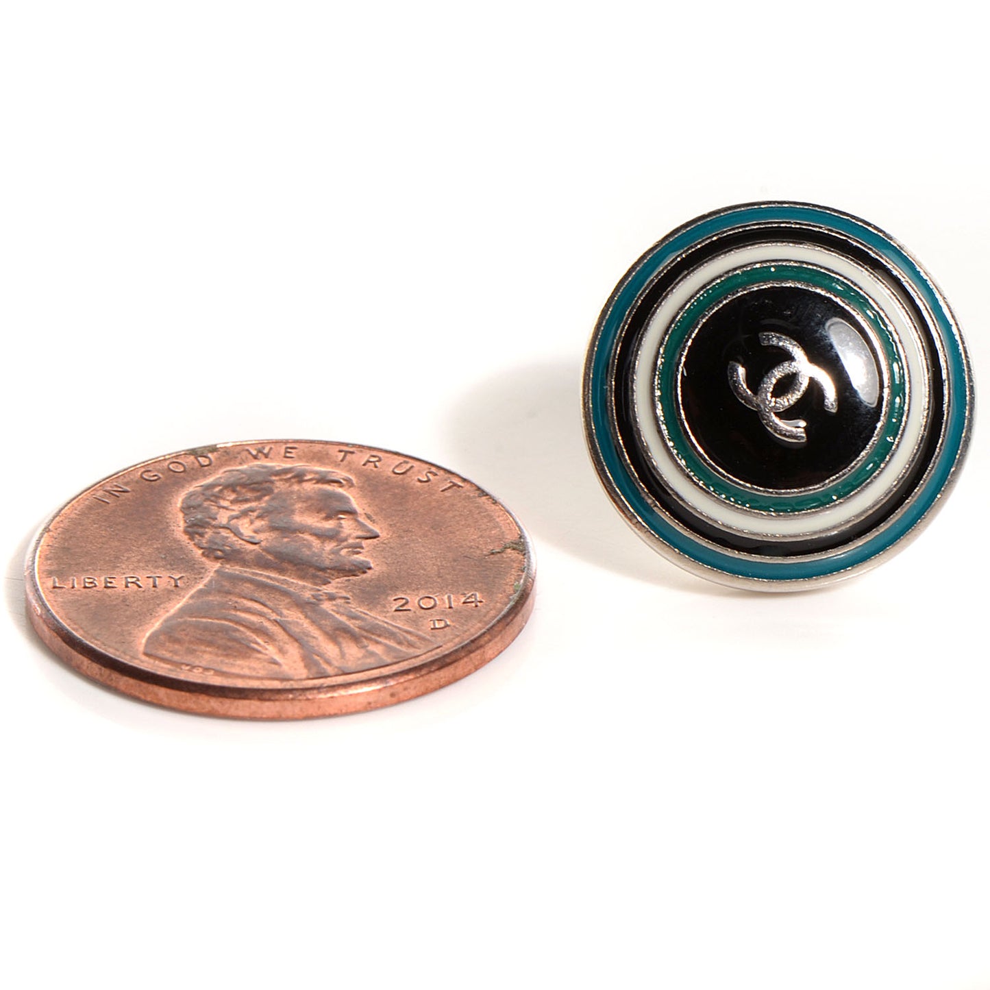 Enamel Button CC Earrings Turquoise Black