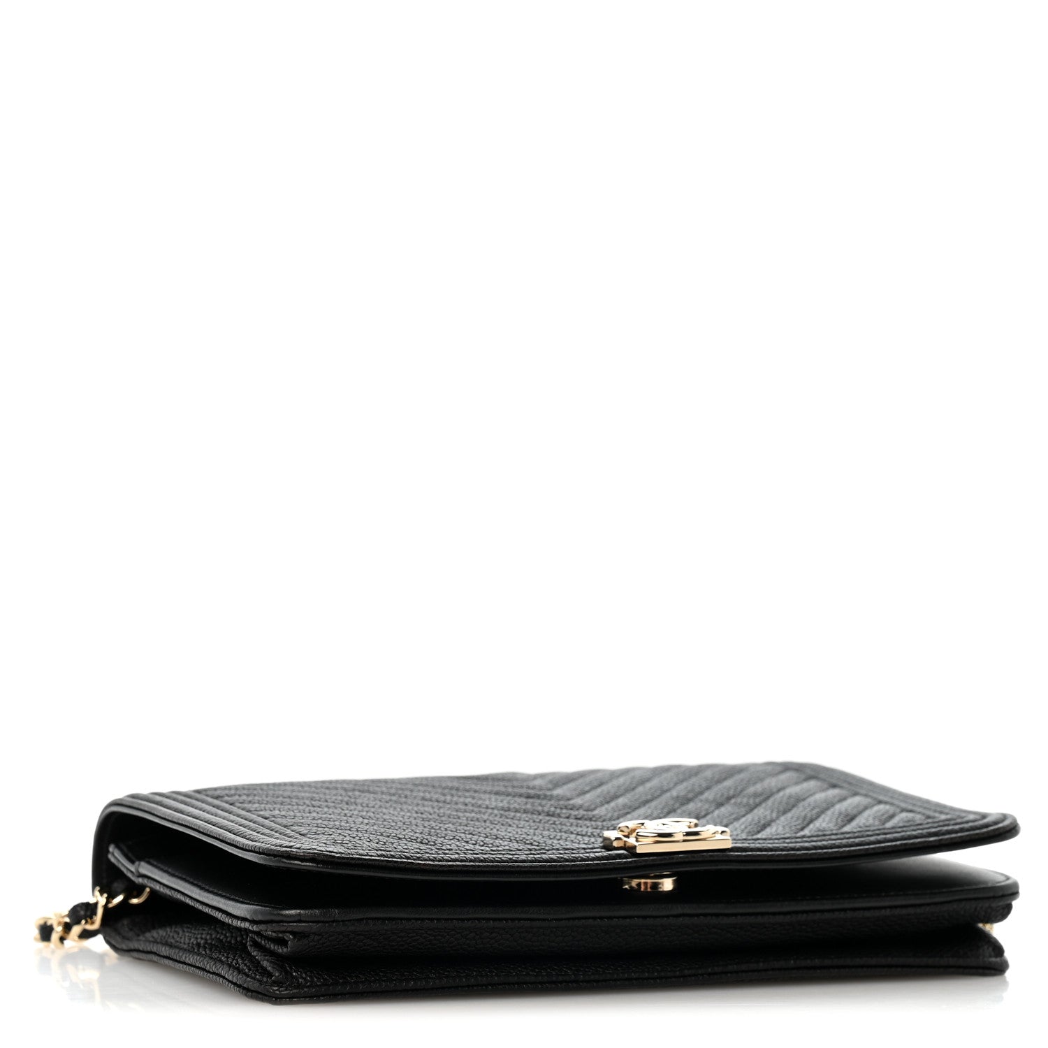 Chanel Caviar Chevron Quilted Boy Wallet On Chain WOC Black 4 of 14