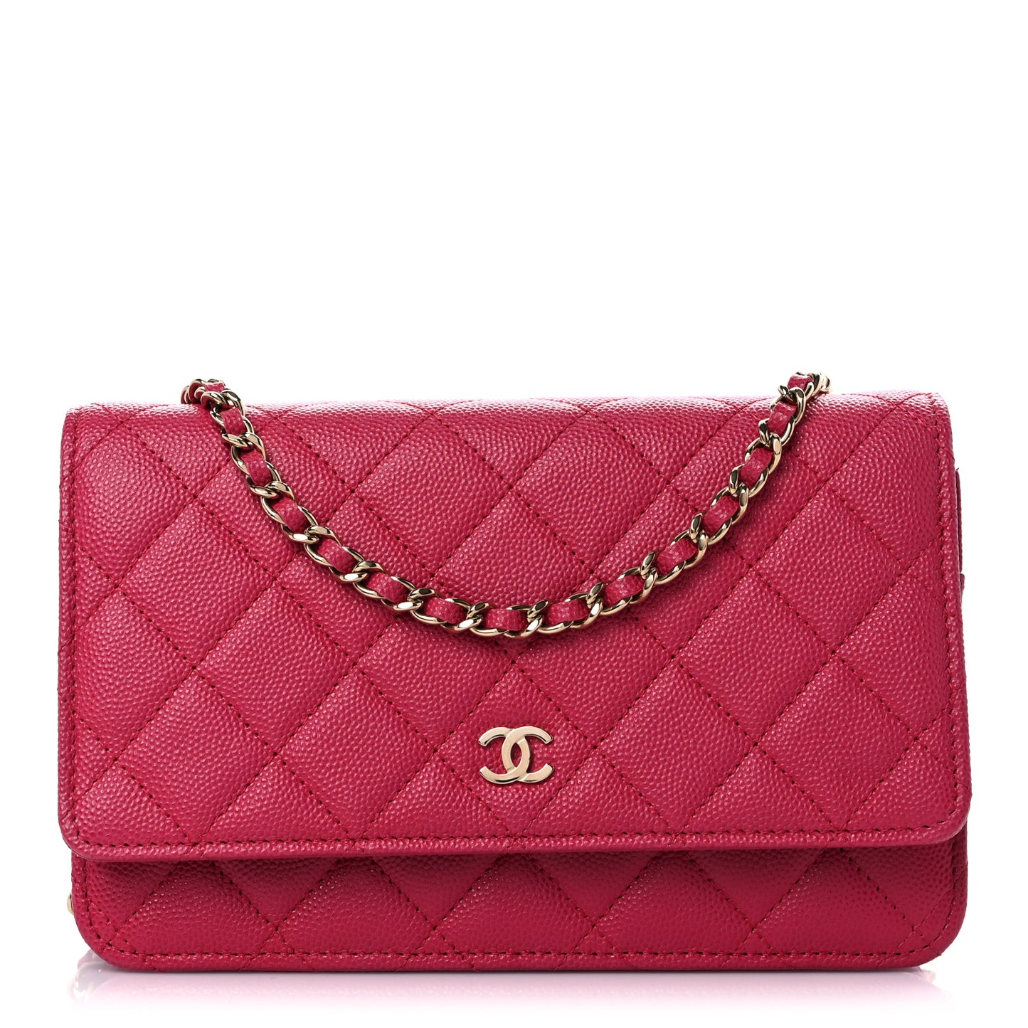 Caviar Quilted Wallet on Chain WOC Dark Pink