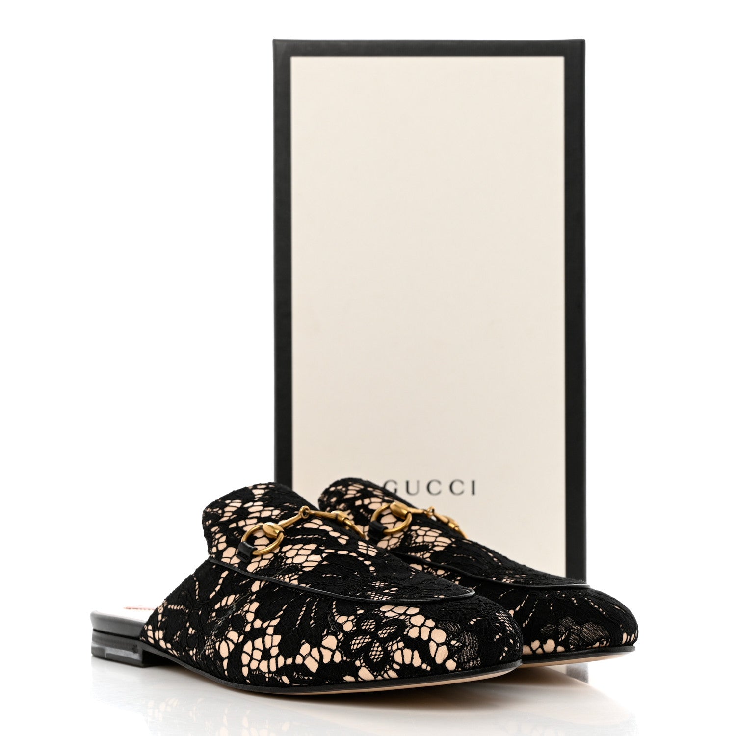 Gucci Lace Malaga Kid Womens Princetown Slippers 38.5 Black Skin Rose 10 of 10