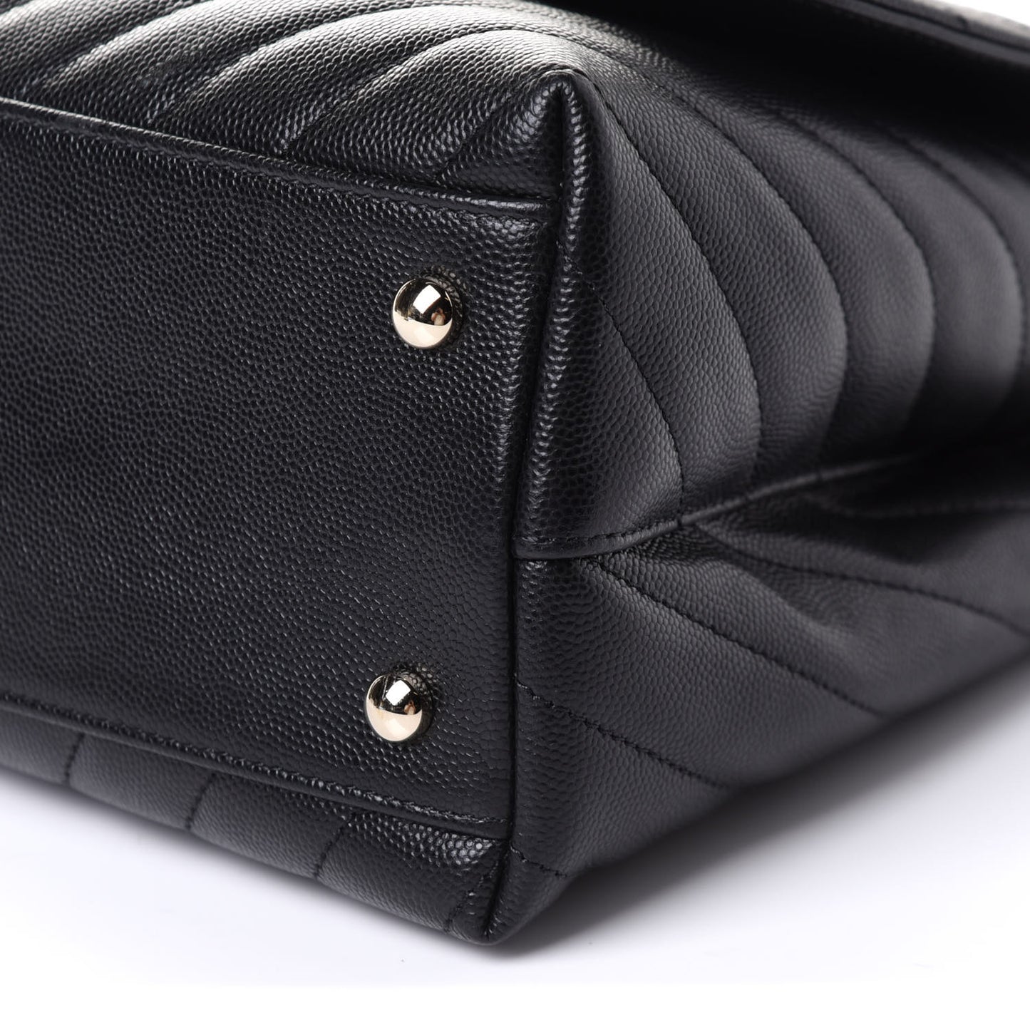 Caviar Lizard Embossed Chevron Quilted Medium Coco Handle Flap Black