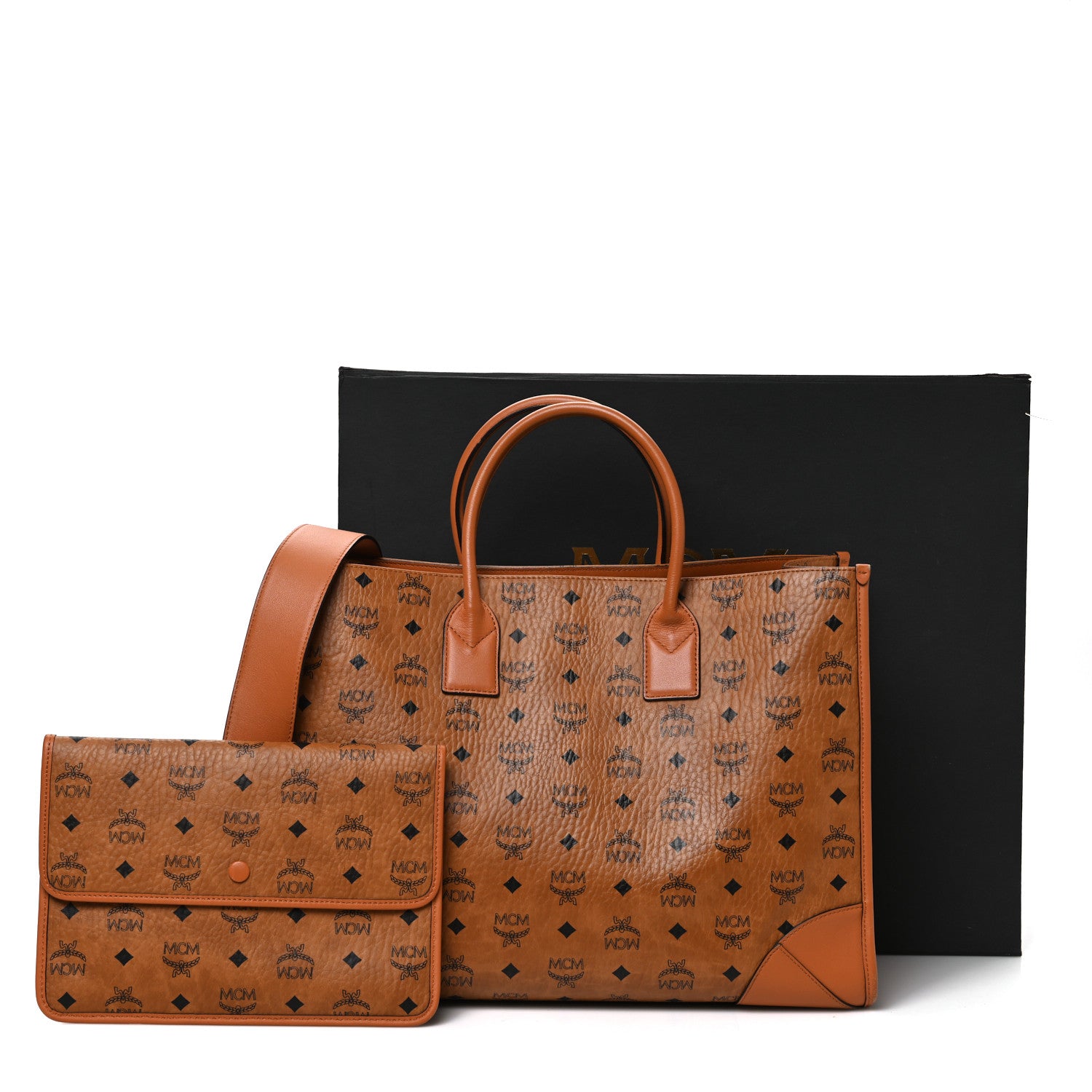 MCM トートバッグ MCM Visetos X-Large Munchen Tote Cognac 1820799 – FASHIONPHILE