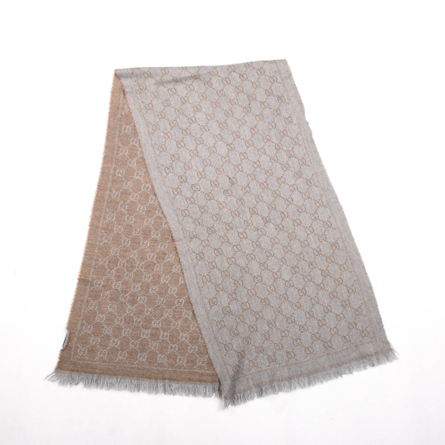 Gucci Wool Monogram Fringe Scarf Gray 3 of 4