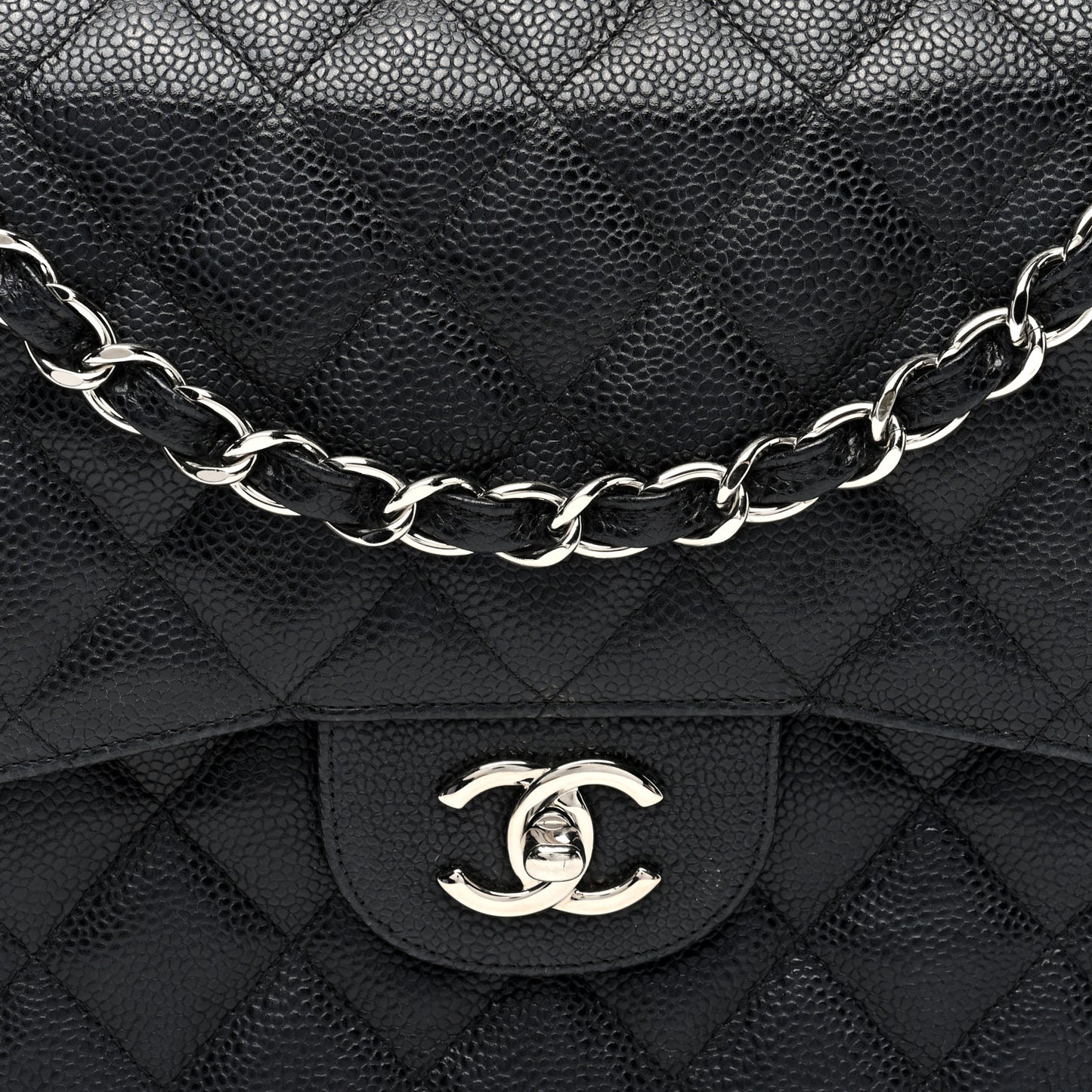 Caviar Quilted Jumbo Double Flap Black