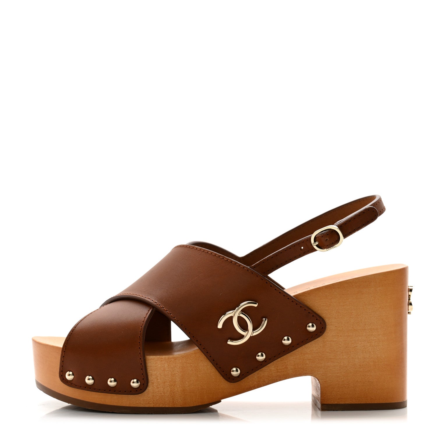 Chanel Calfskin Studded Slingback Clog Sandals 40 Dark Brown 1 of 10