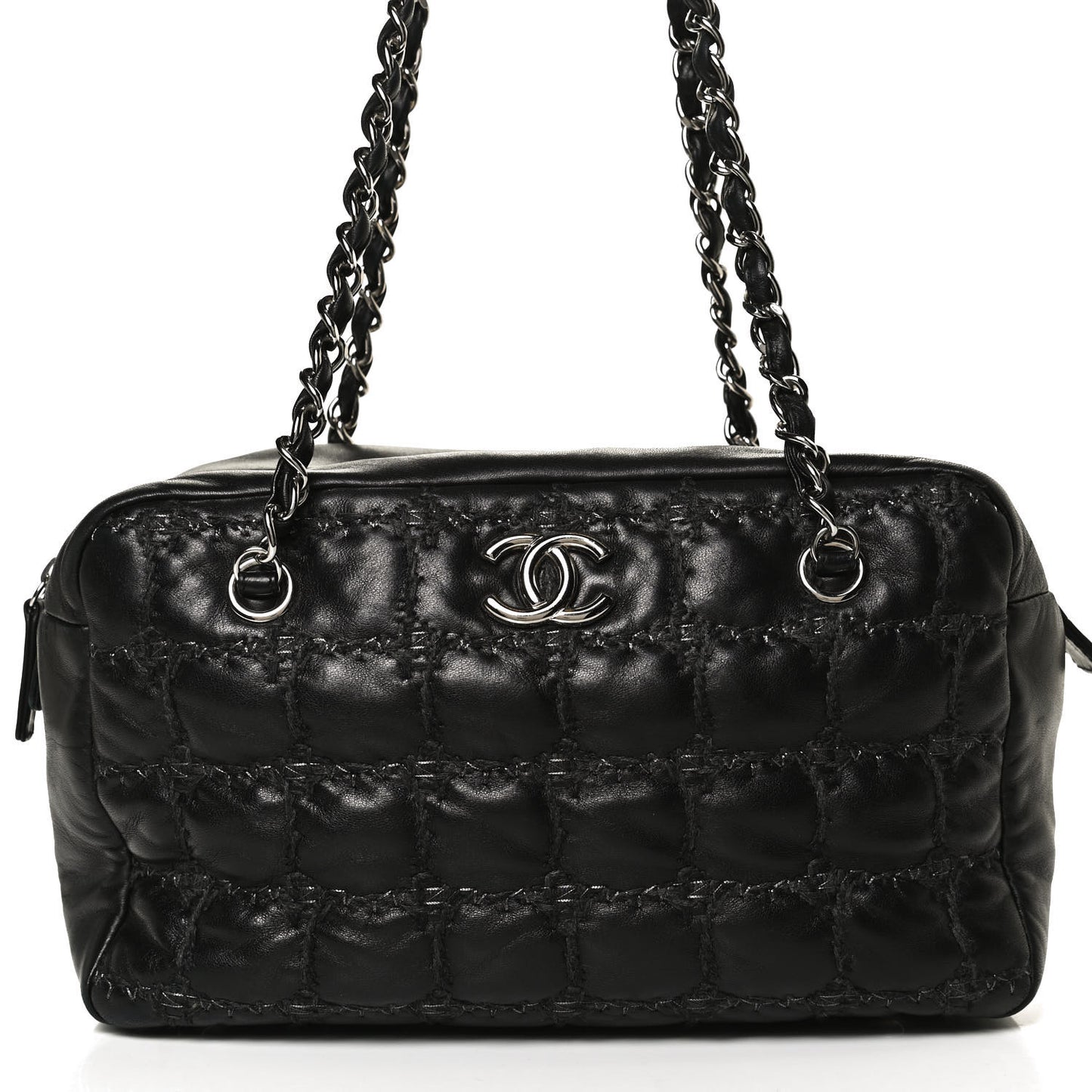 Calfskin Bubble Quilt Bowler Black
