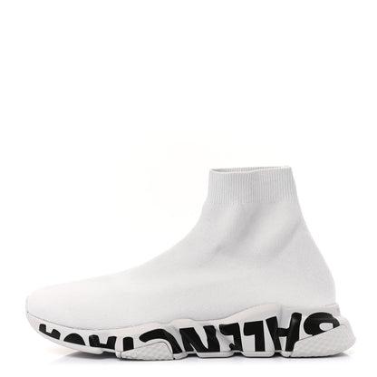 Balenciaga Neoprene Knit Mens Speed Graffiti Sneakers 42 White Black 1 of 8
