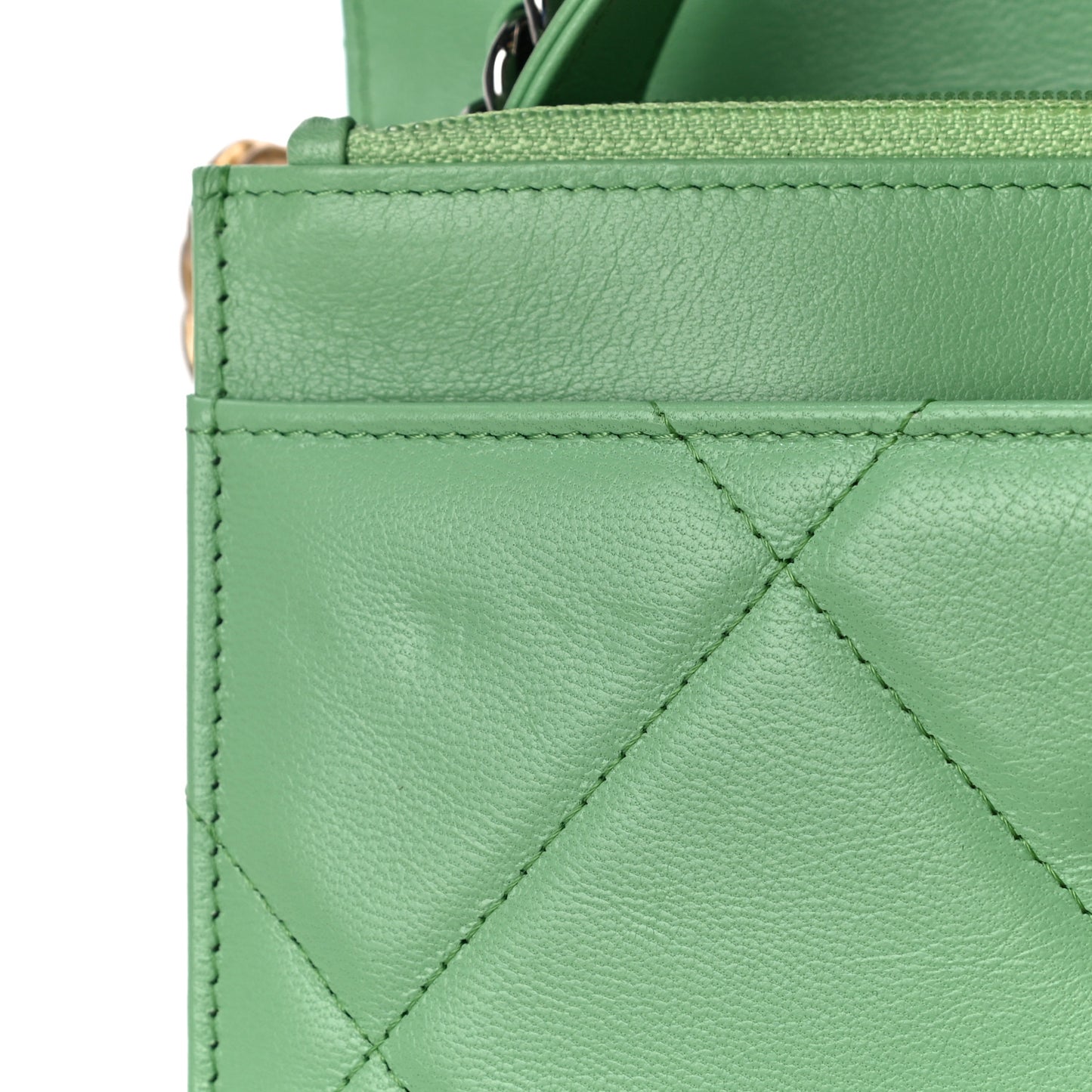 Lambskin Quilted Chanel 19 Wallet On Chain WOC Green