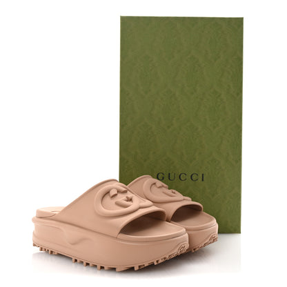 Gucci Soft Rubber Womens Interlocking G Platform 42mm Slide Sandals 37 Vintage Camel 10 of 10