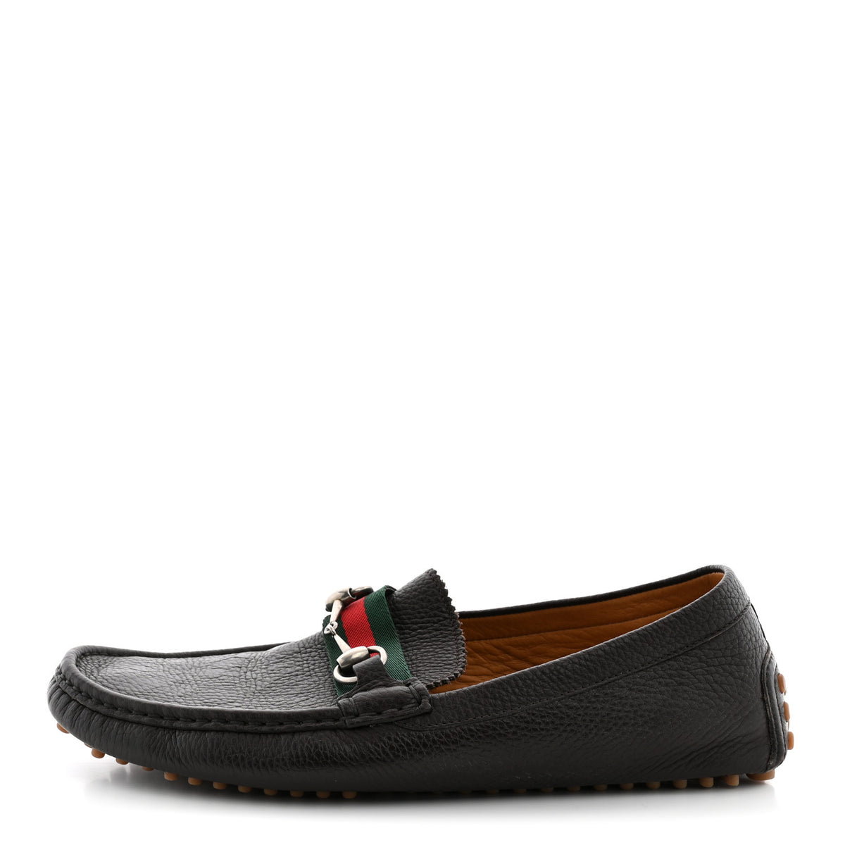 Gucci Road Calfskin Web Mens Horsebit Driver Loafers 10.5 Cocoa 1 of 11