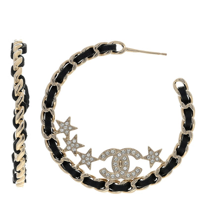 Chanel Lambskin Chain Crystal CC Star Chain Hoop Earrings Gold Black 1 of 4