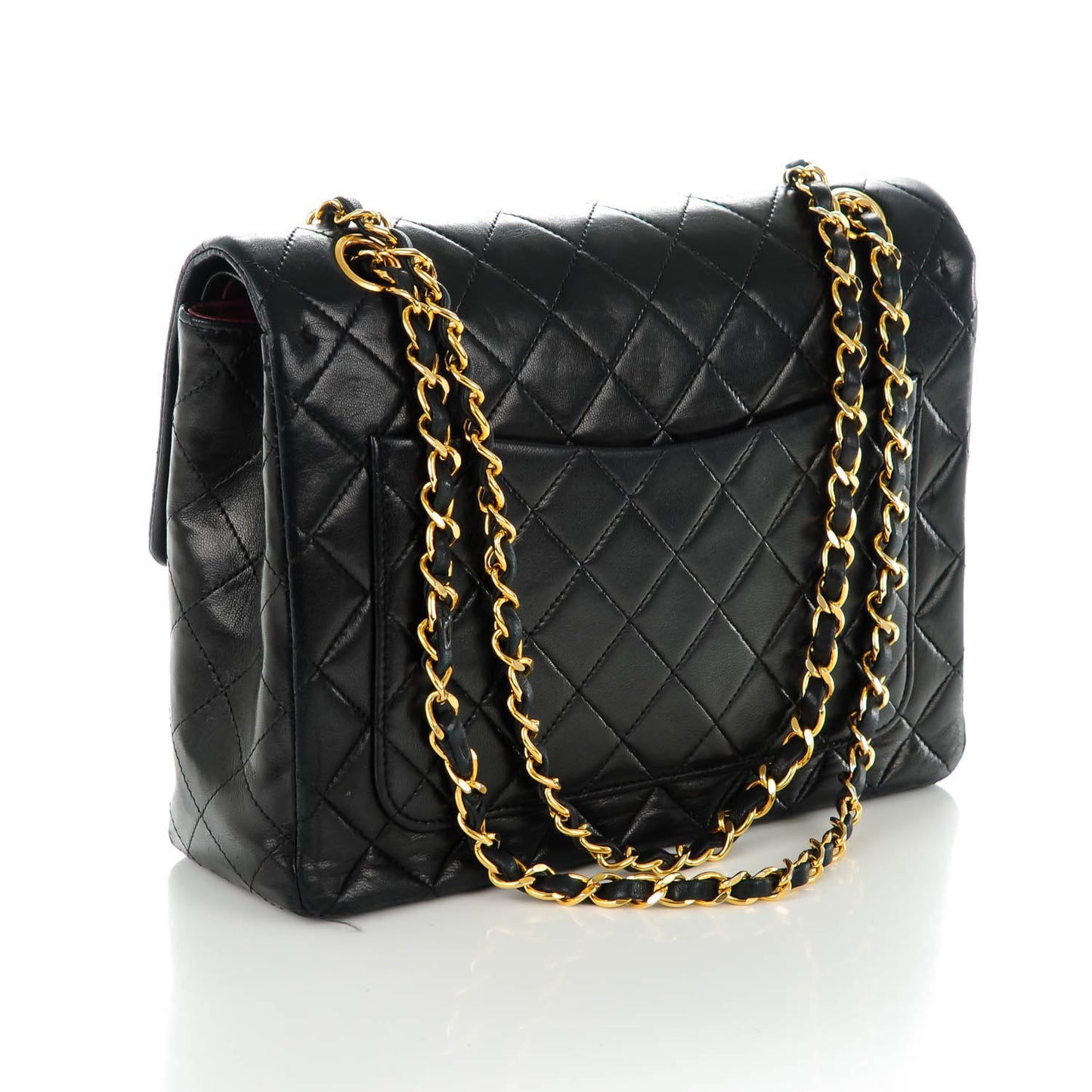 Lambskin Quilted Medium Double Flap Black