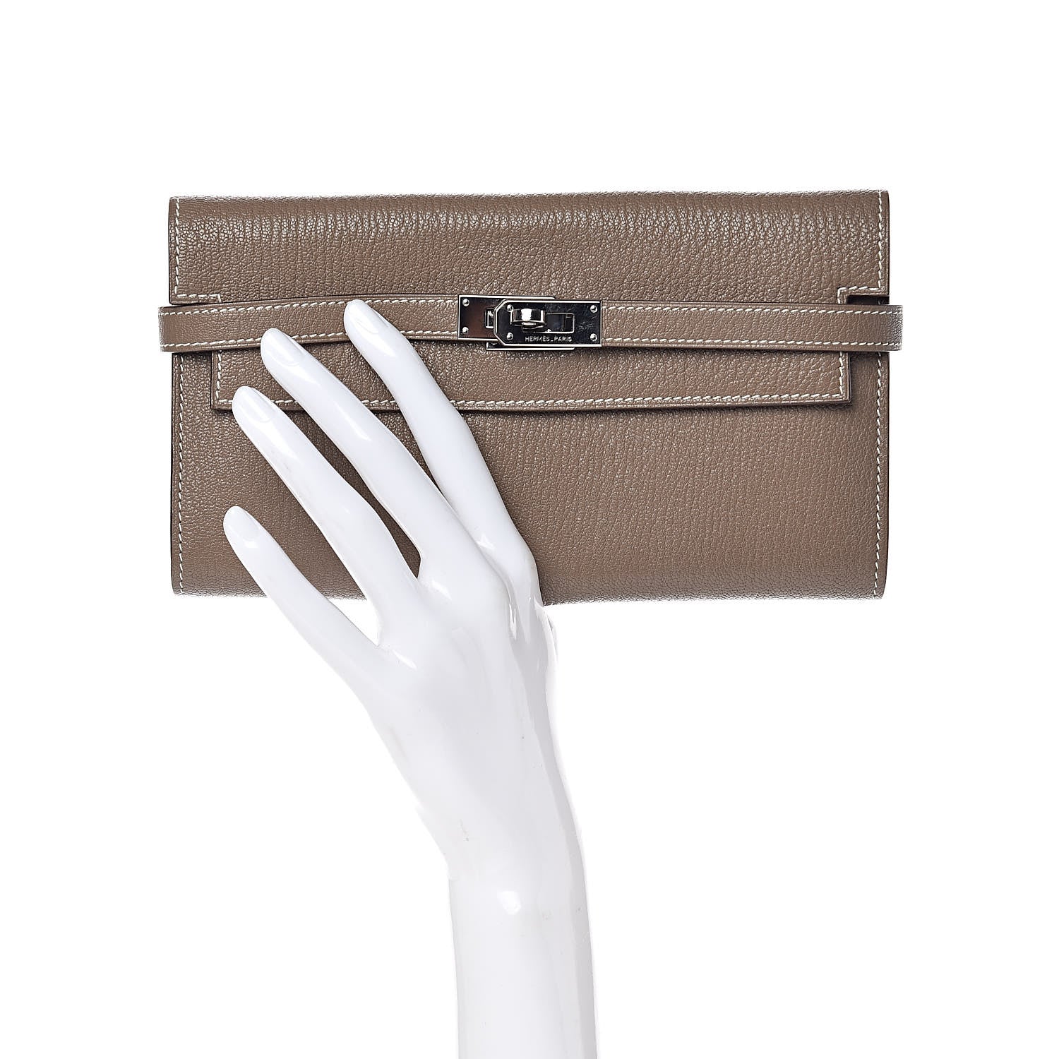 Hermes Chevre Mysore Kelly Longue Wallet Etoupe 2 of 10