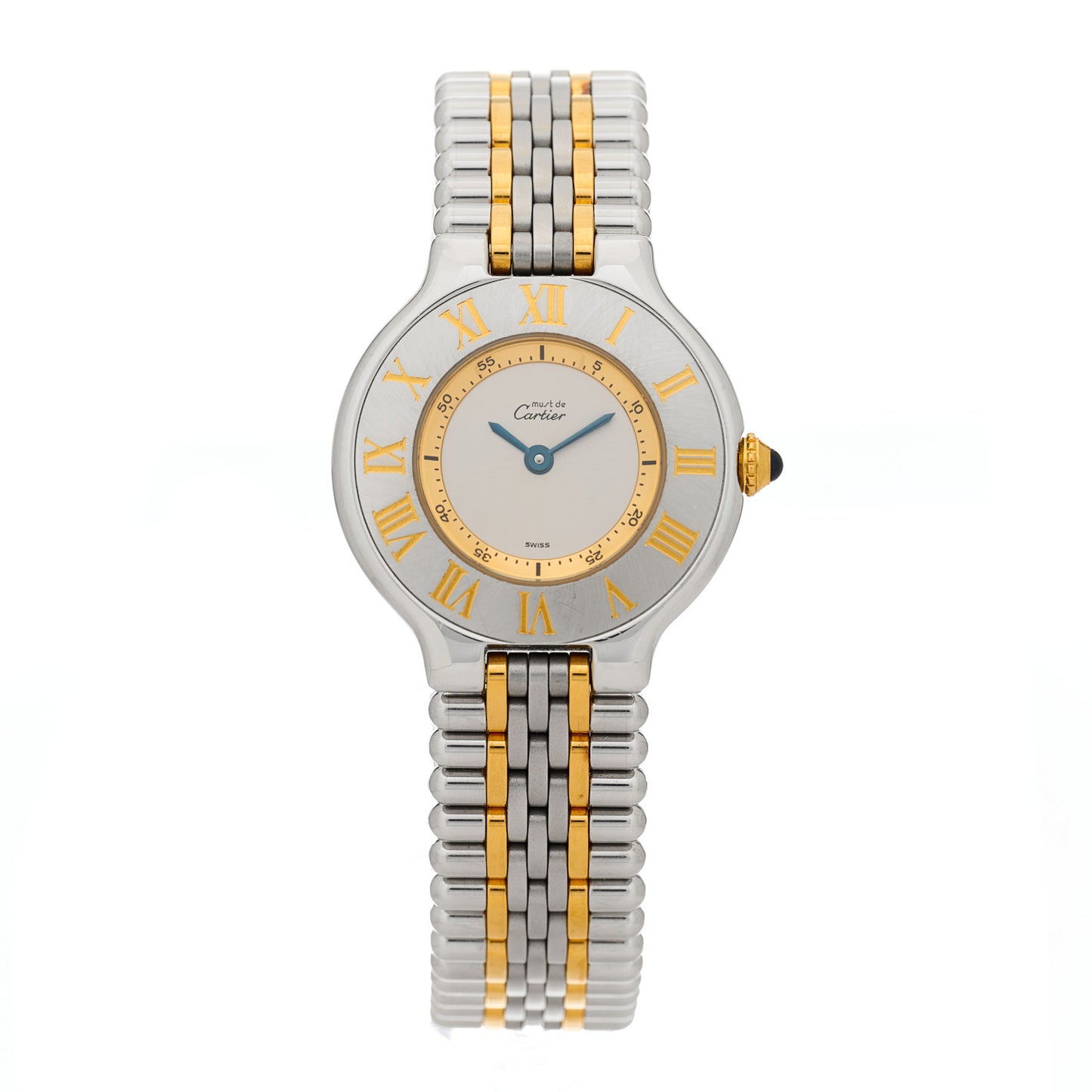 Stainless Steel 18K Yellow Gold 28mm Must De 21 Bullet Link Quartz Watch