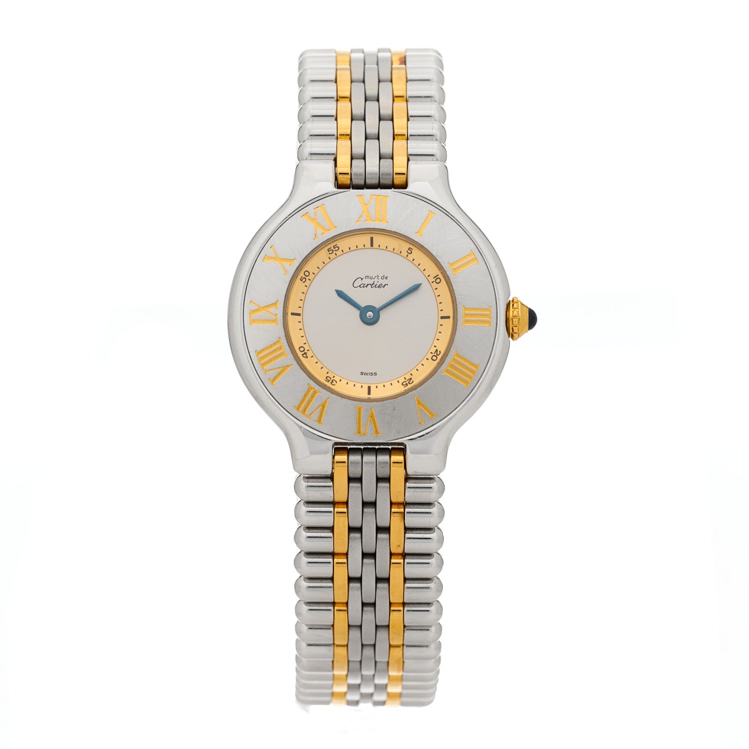 Cartier Stainless Steel 18K Yellow Gold 28mm Must De 21 Bullet Link Quartz Watch 1 of 4