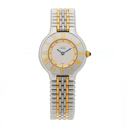 Cartier Stainless Steel 18K Yellow Gold 28mm Must De 21 Bullet Link Quartz Watch 1 of 4