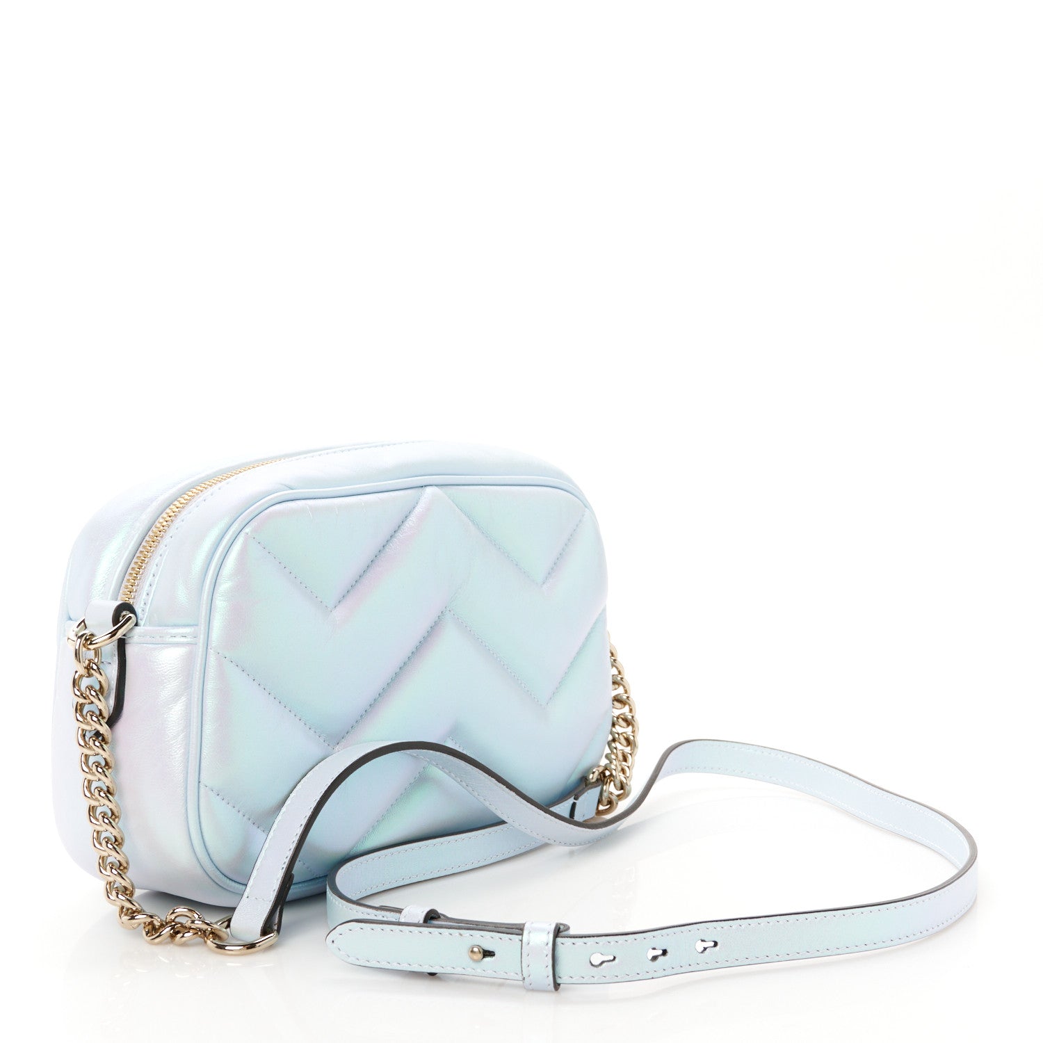 Gucci Iridescent Nappa Chevron Matelasse Small GG Marmont Chain Shoulder Bag Iridescent Snow Light Blue 3 of 10