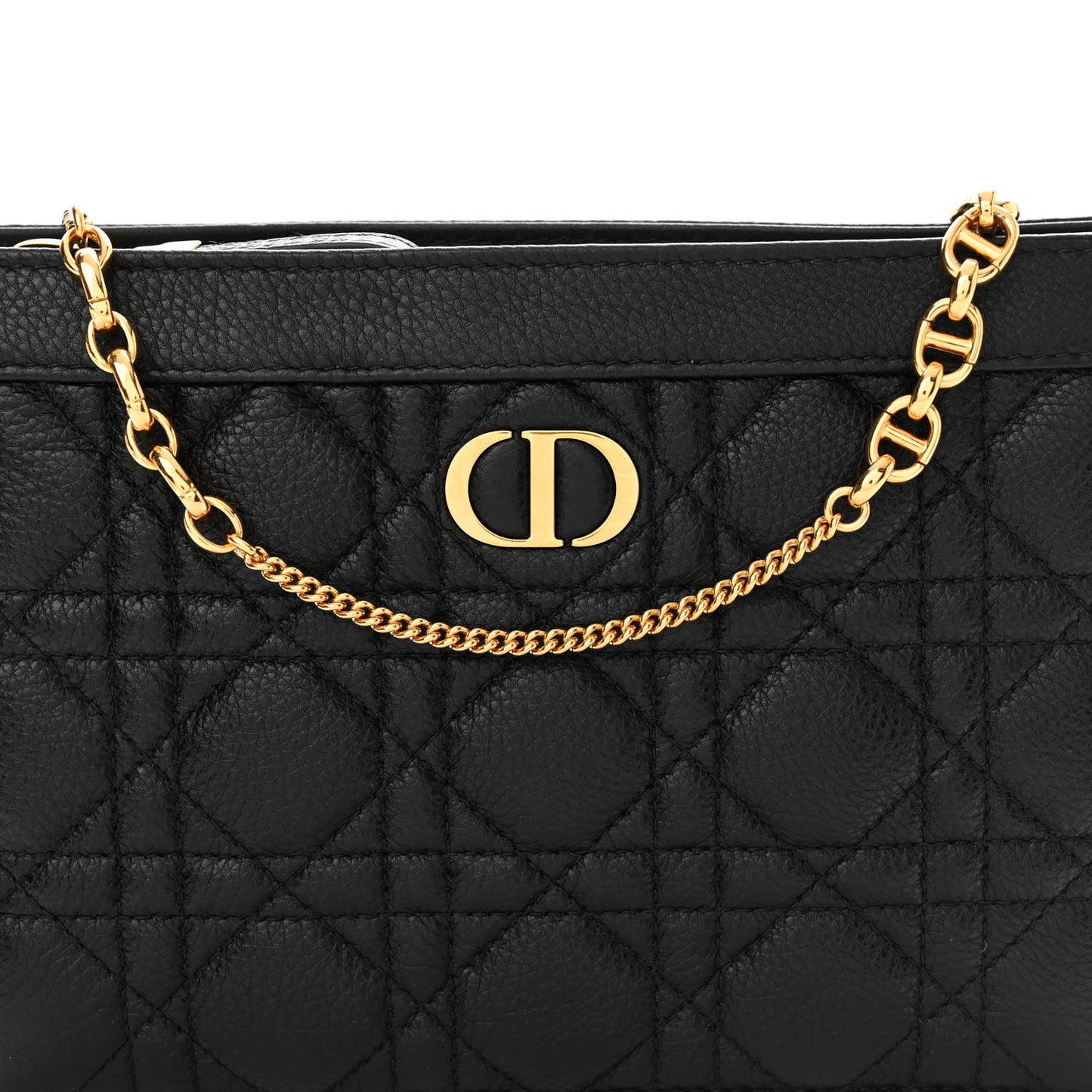Calfskin Cannage Caro Zipped Pouch With Chain Black
