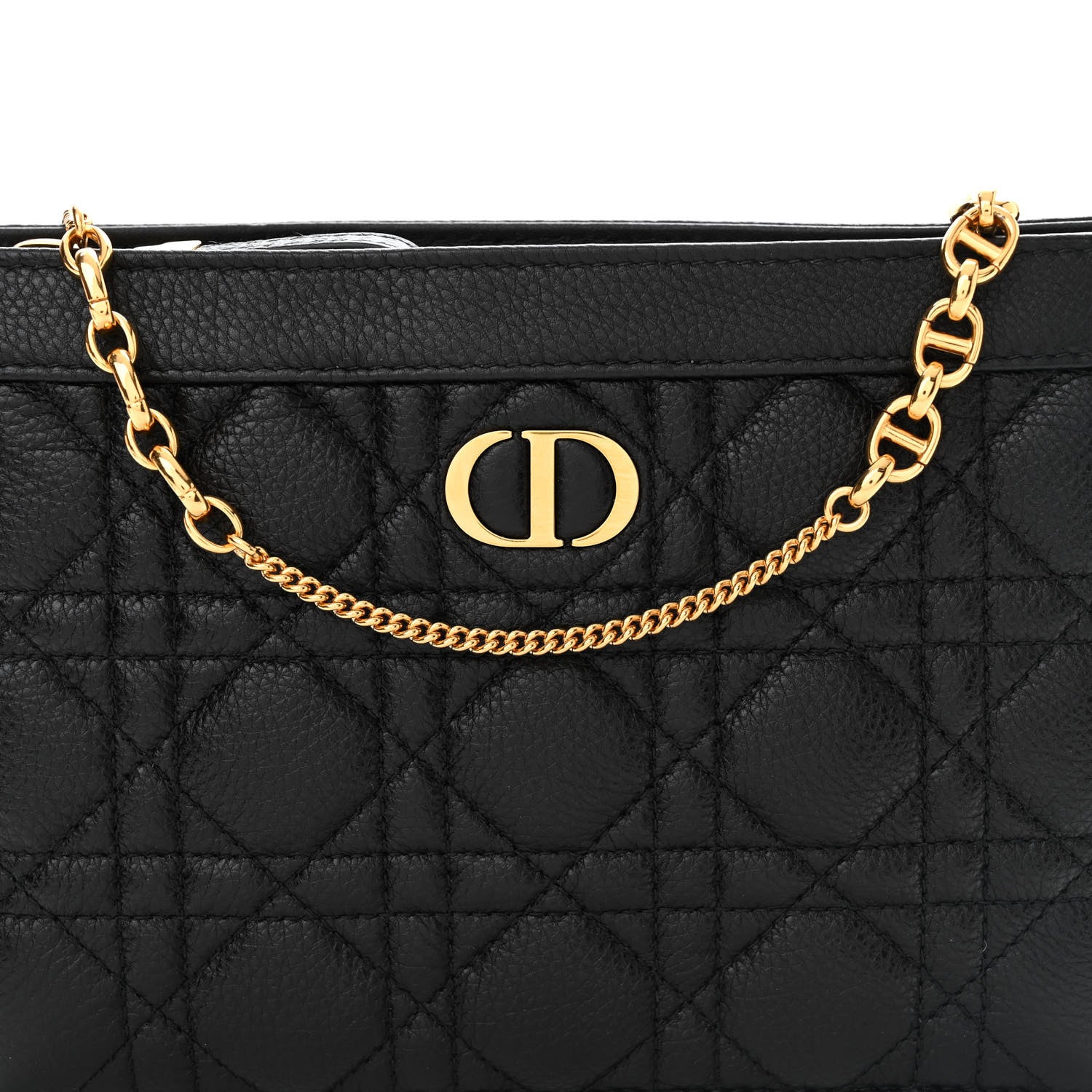 Christian Dior Calfskin Cannage Caro Zipped Pouch With Chain Black 8 of 11