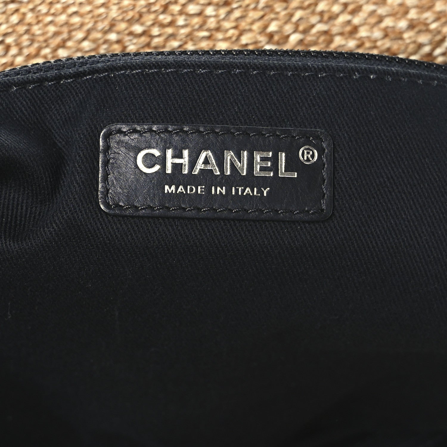 Chanel Woven Straw Raffia Logo Tote Blue Beige 6 of 12