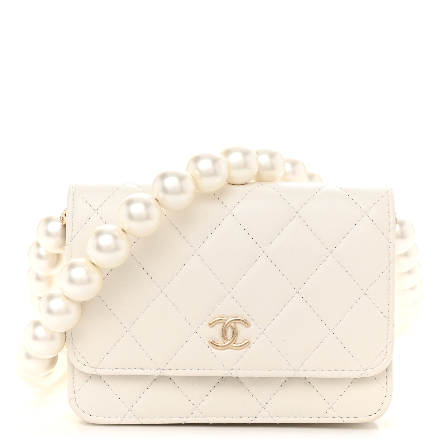 Chanel Calfskin Quilted Mini Maxi Pearls Wallet On Chain WOC White 1 of 10