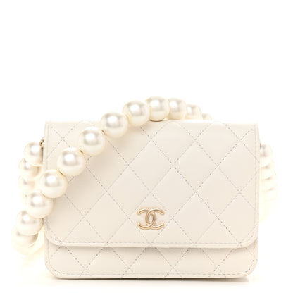 Chanel Calfskin Quilted Mini Maxi Pearls Wallet On Chain WOC White 1 of 10