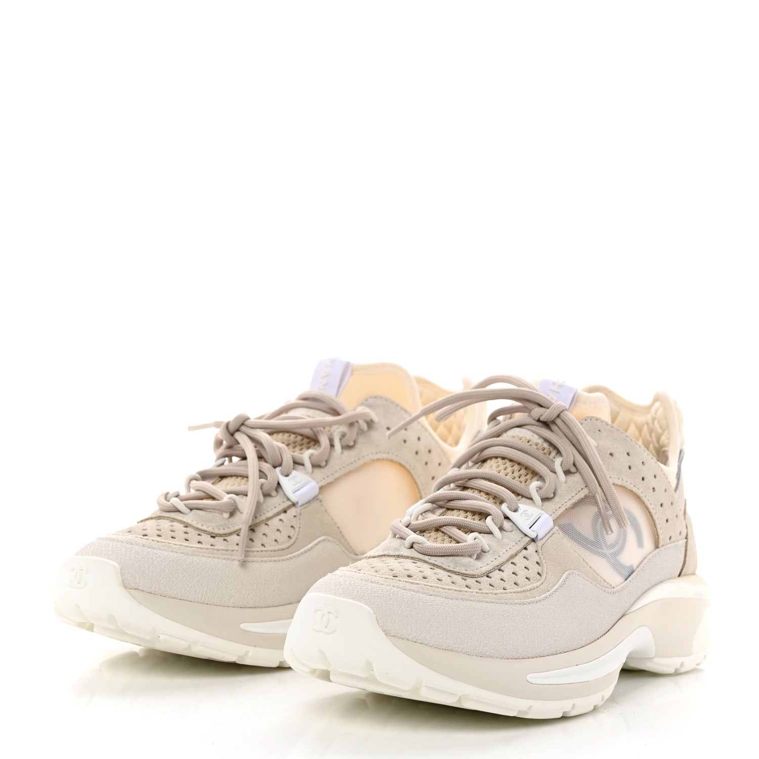 Chanel Suede Calfskin Womens CC Sneakers 38 White 3 of 9