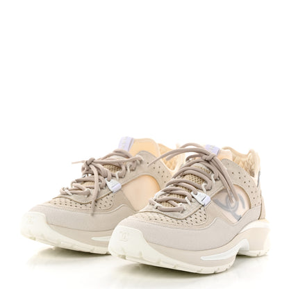 Chanel Suede Calfskin Womens CC Sneakers 38 White 3 of 9