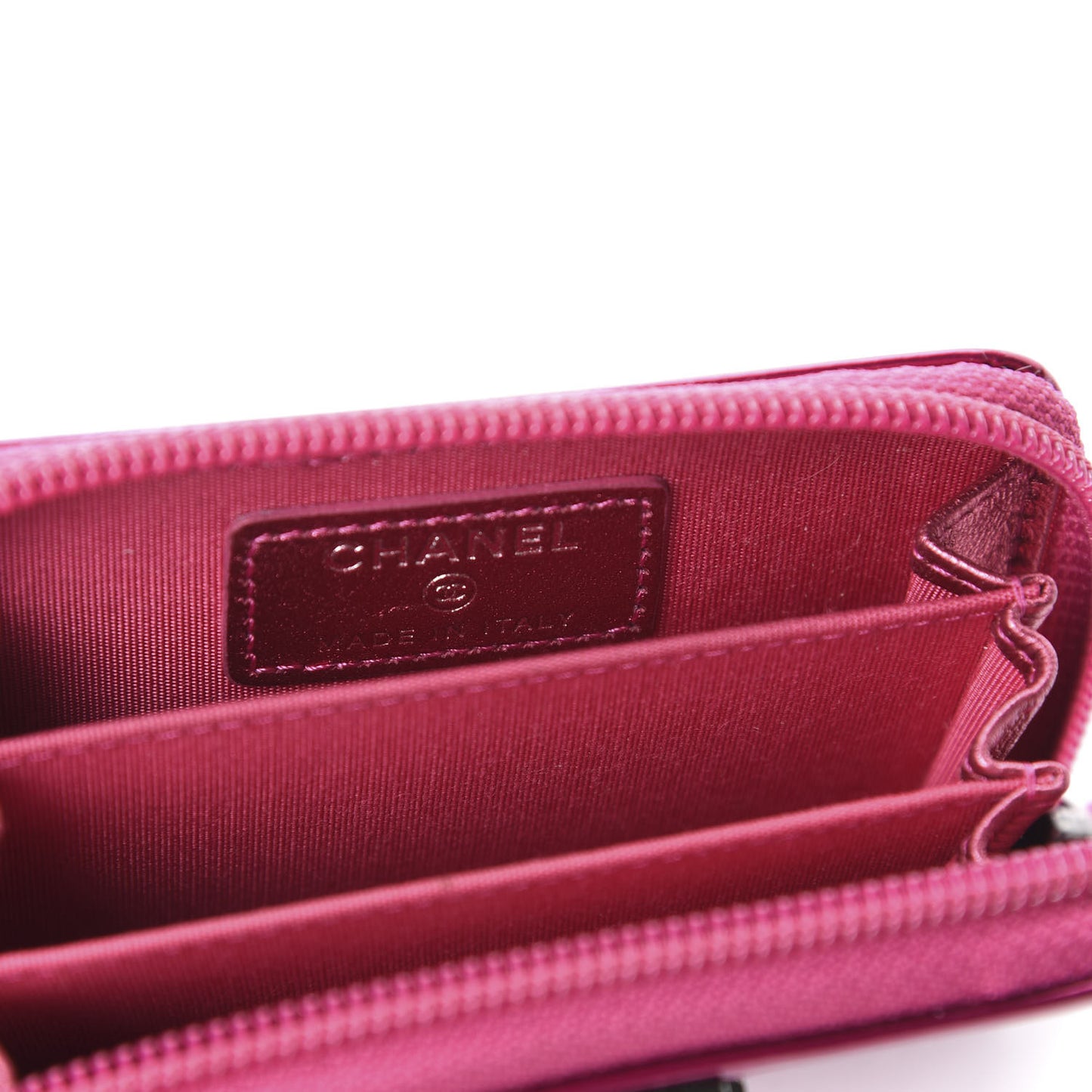 Metallic Patent Quilted Zip Around Boy Coin Purse Wallet Fuchsia