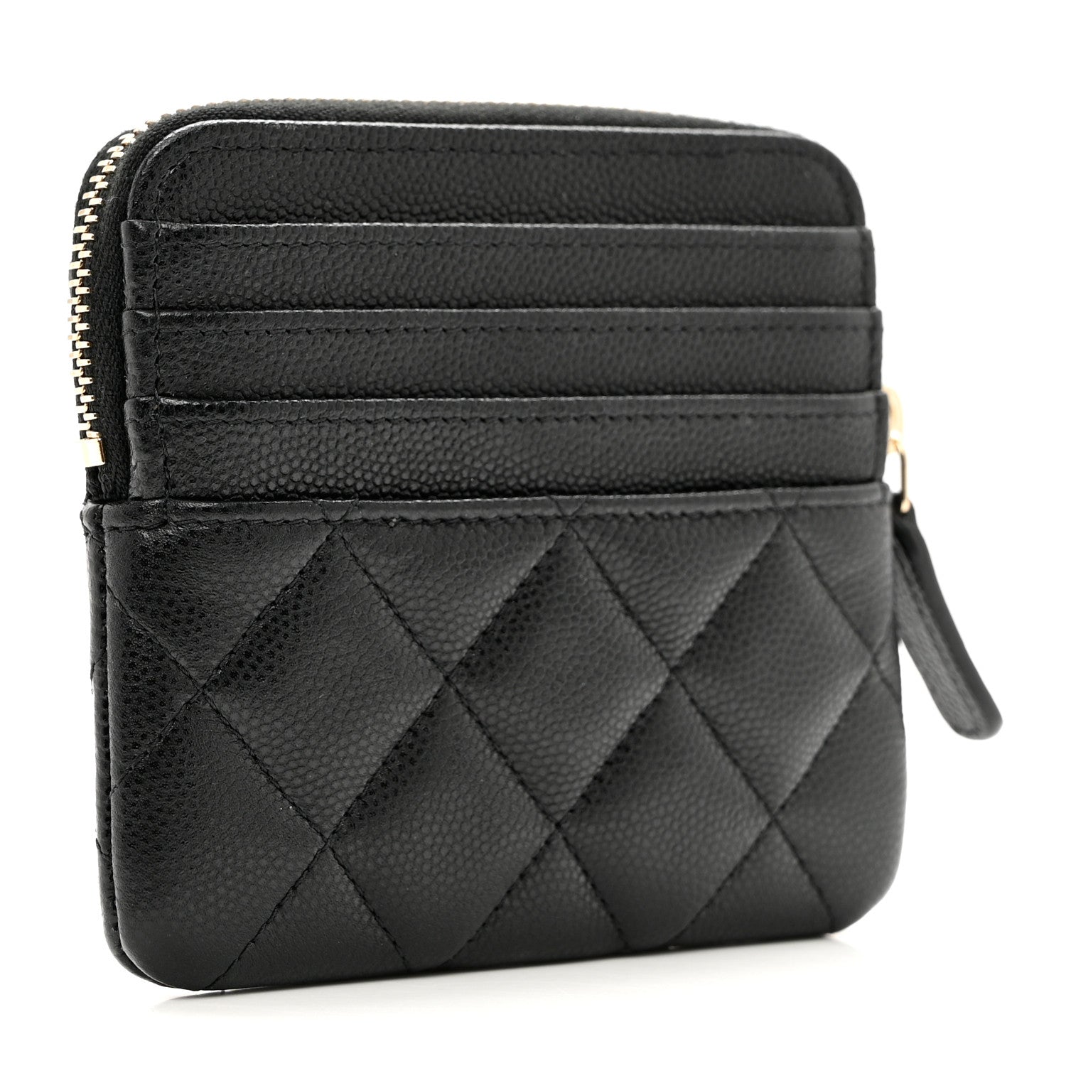 Chanel Caviar Quilted Crystal Zip Card Holder Wallet Black 3 of 7